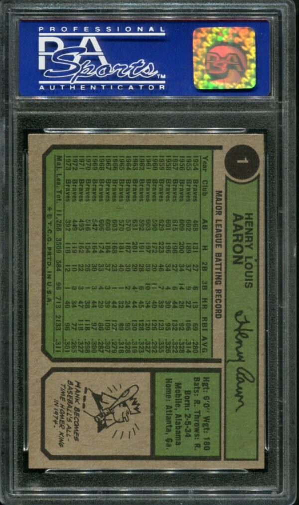 1974 Topps 1 Hank Aaron All Time HR King PSA 8 HOF 04019693 All