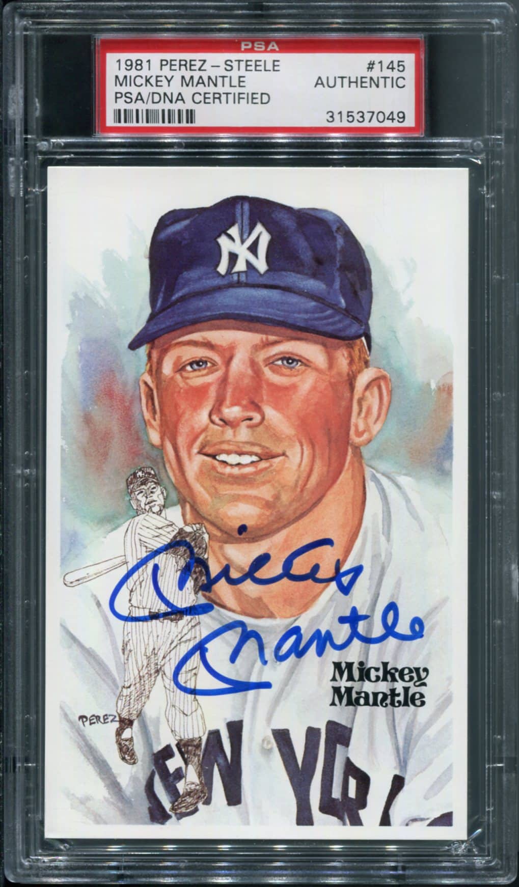 1981 Perez Steele 145 Mickey Mantle Autographed PSA DNA Authentic HOF