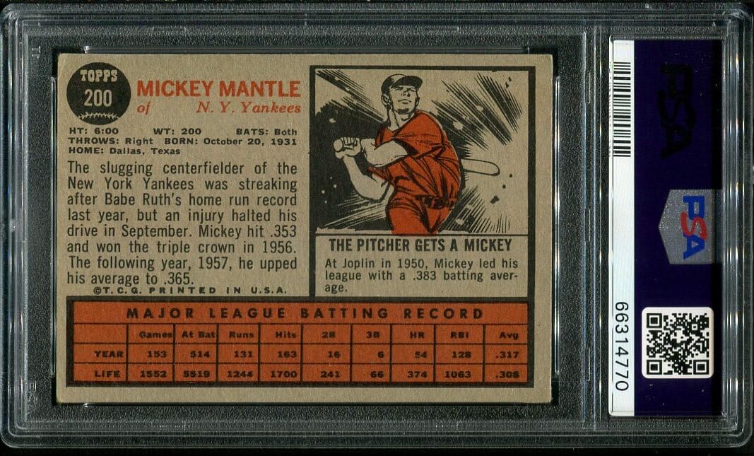 Topps Mickey Mantle Psa Hof All Star Cards Inc