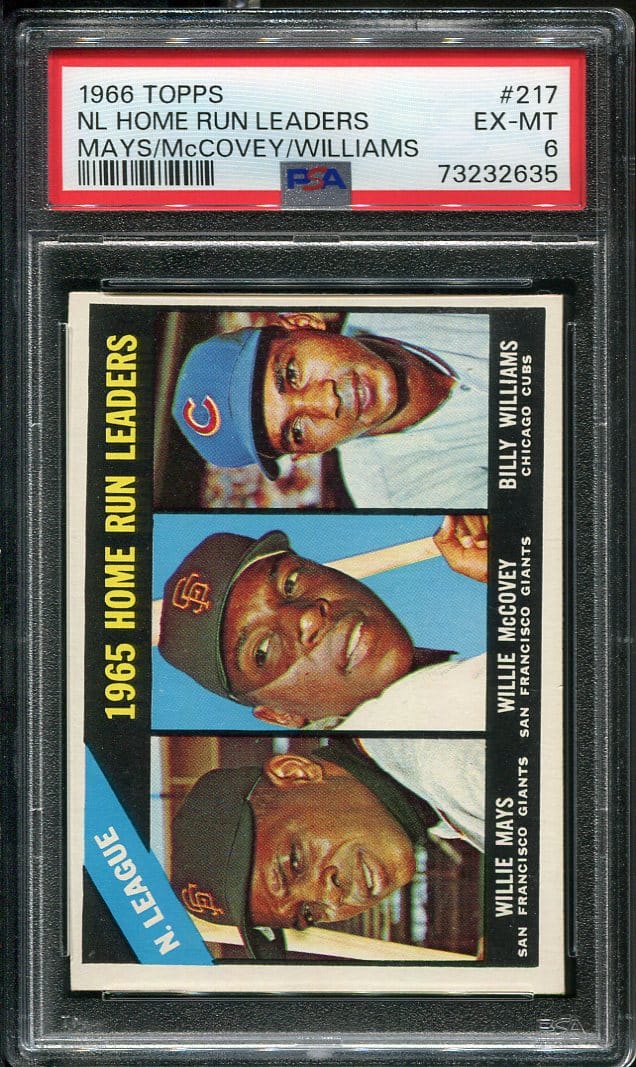 1966 Topps 217 NL Home Run Leaders Mays McCovey Williams PSA 6 HOF