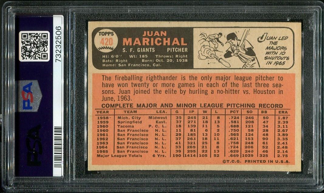 1966 Topps 420 Juan Marichal PSA 5 HOF 73232506 All Star Cards Inc