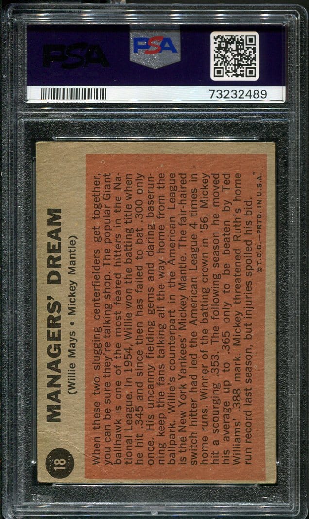 1962 Topps Managers Dream 18 Mickey Mantle Willie Mays PSA 2 HOF