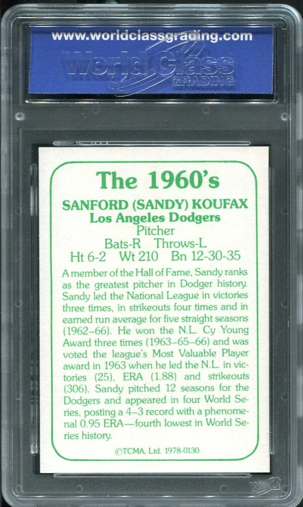 1978 TCMA 130 Sandy Koufax The 1960 S WCG 10 HOF 61863762 All