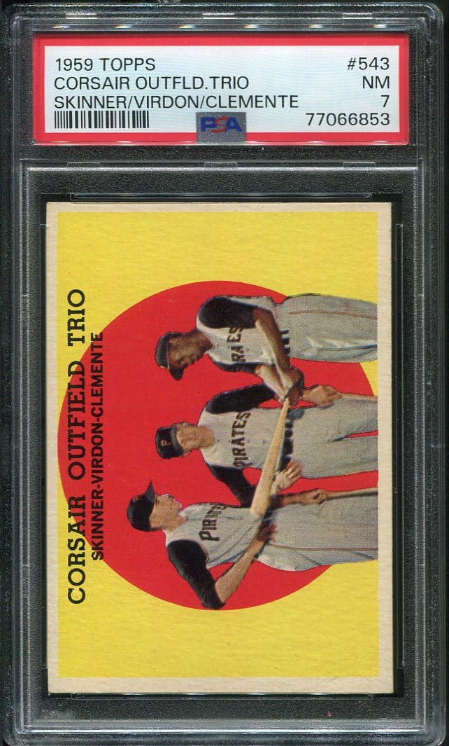 Topps Corsair Outfield Trio Clemente Virdon Skinner Psa