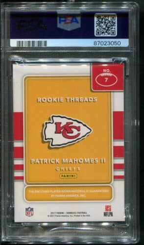 Panini Donruss Patrick Mahomes Rookie Threads Blue Parallel Psa