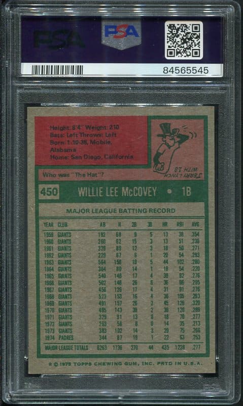 Topps Willie Mccovey Psa Hof All Star Cards Inc