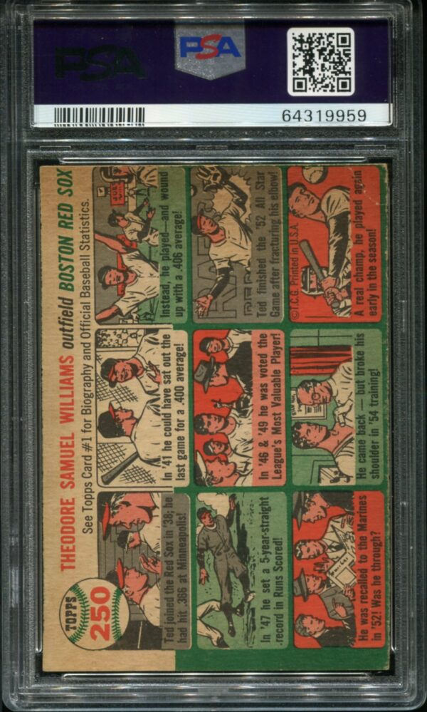 1954 Topps #250 Ted Williams PSA 4 HOF 9959 - Image 2