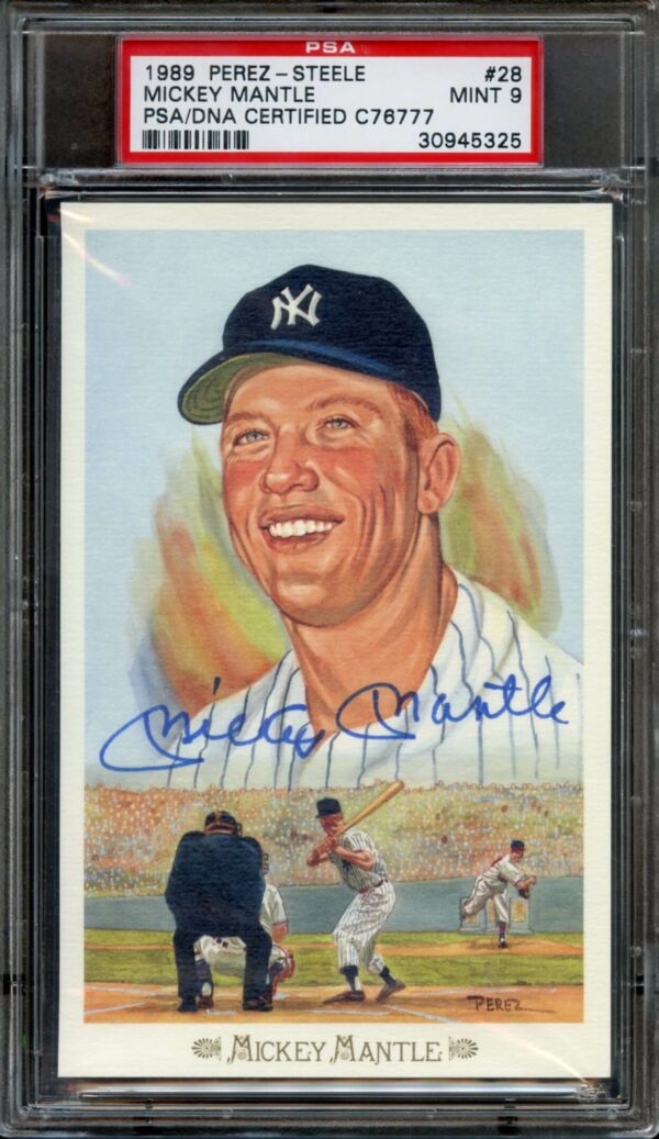 1989 Perez-Steele #28 Mickey Mantle Autographed PSA 9 HOF (30945325)