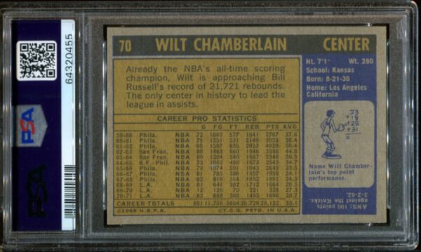 1971 Topps #70 Wilt Chamberlain PSA 7 HOF 0455 - Image 3