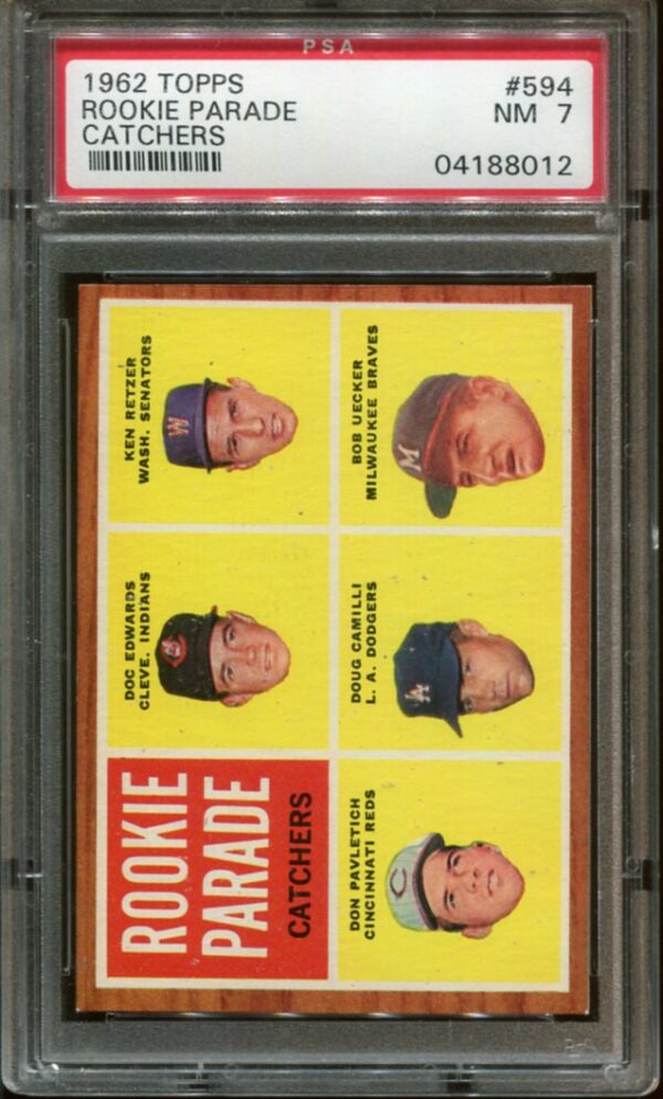 1962 Topps #594 Rookie Parade Bob Uecker RC PSA 7 (8012)