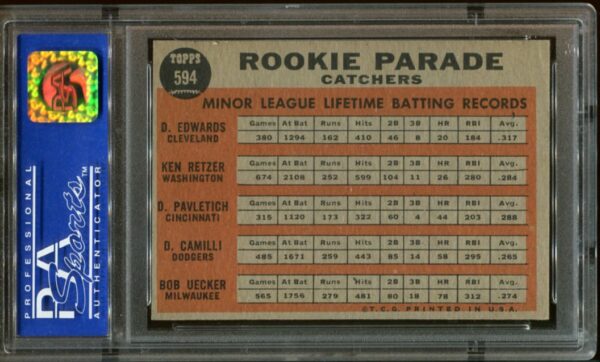 1962 Topps #594 Rookie Parade Bob Uecker RC PSA 7 (8012) - Image 4