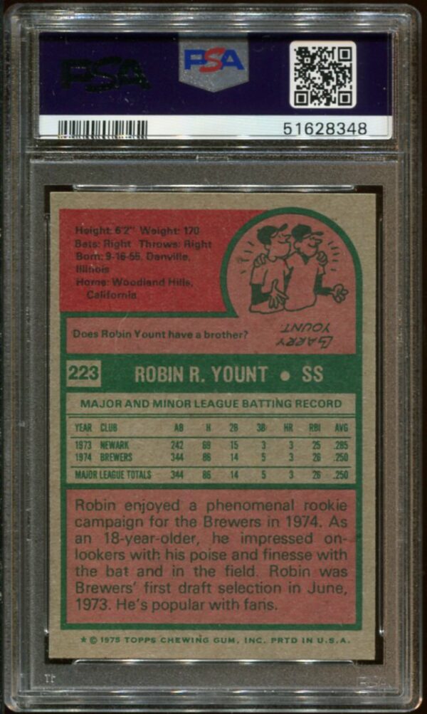 1975 Topps #223 Robin Yount RC PSA 7 HOF (51628348) - Image 2