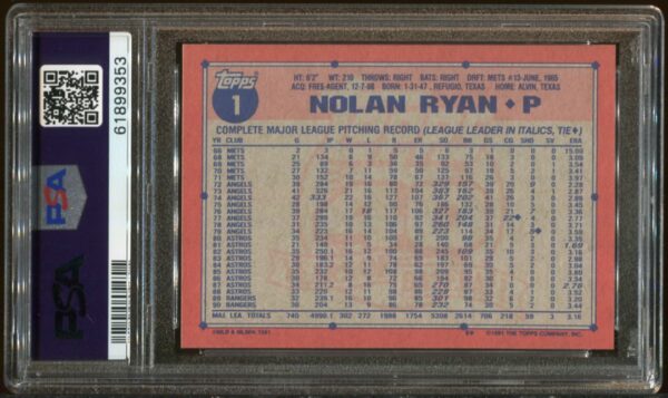 1991 Topps #1 Nolan Ryan PSA 9 (61899353) - Image 4