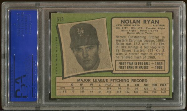 1971 Topps #513 Nolan Ryan PSA 6 HOF (90154021) - Image 3