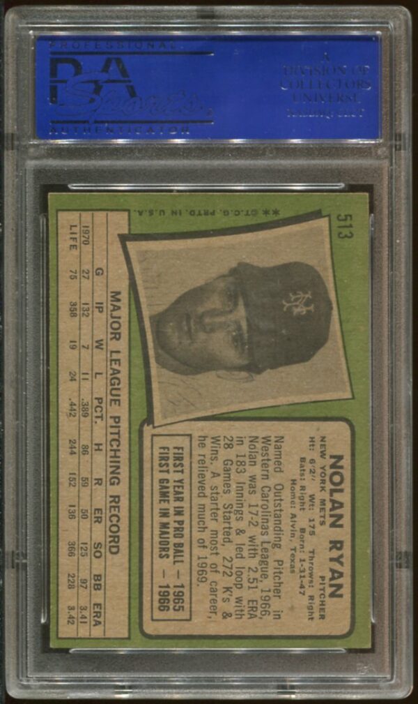 1971 Topps #513 Nolan Ryan PSA 6 HOF (90154021) - Image 2