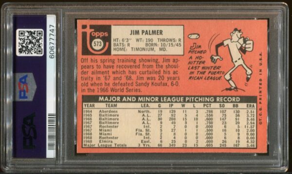 1969 Topps #573 Jim Palmer PSA 8 HOF (60677747) - Image 2