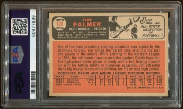 1966 Topps #126 Jim Palmer RC PSA 4 HOF (60677699) - Image 3