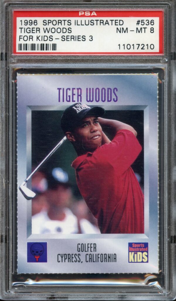 1996 Sports Illustrated for Kids Tiger Woods RC #536  PSA 8  (11017210)