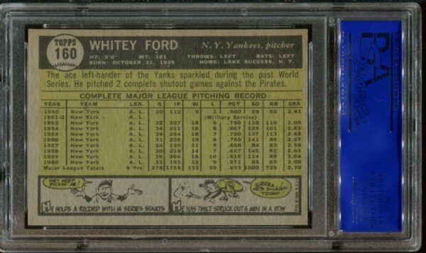 1961 Topps #160 Whitey Ford PSA 7 HOF (12056614) - Image 3