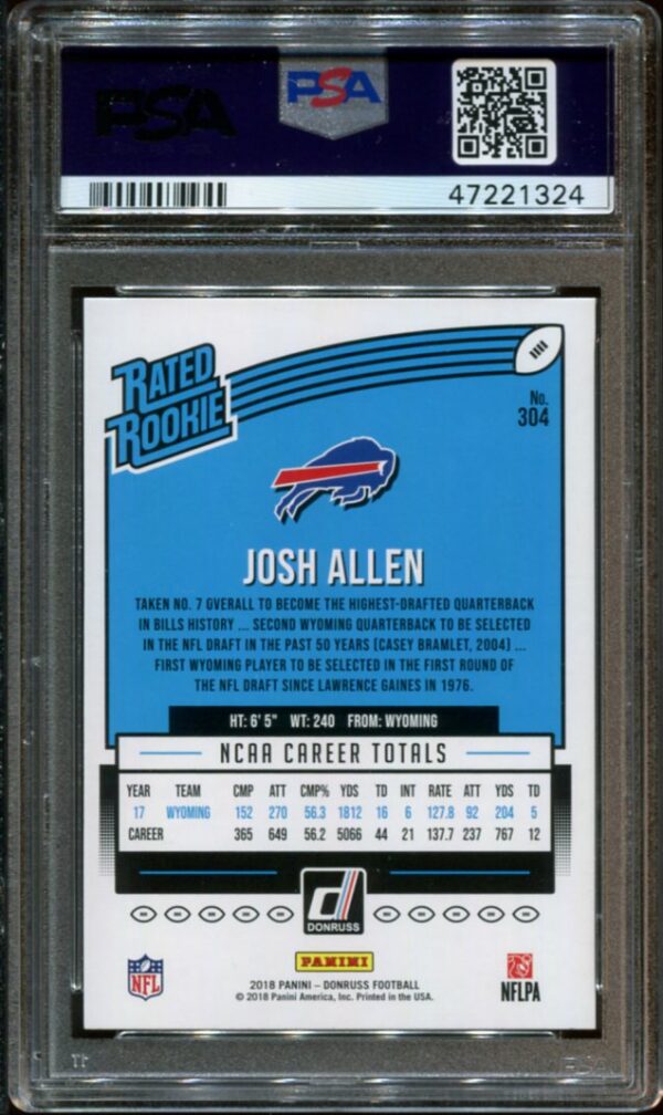 2018 Panini Donruss #304 Josh Allen RC PSA 9 (47221324) - Image 2