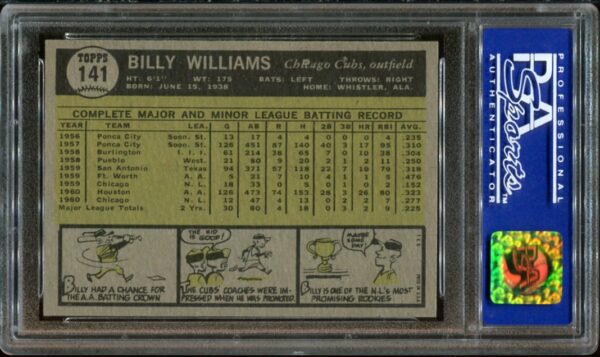 1961 Topps #141 Billy Williams RC PSA 7 HOF (02139049) - Image 3