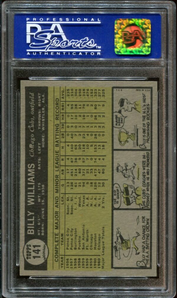 1961 Topps #141 Billy Williams RC PSA 7 HOF (02139049) - Image 2