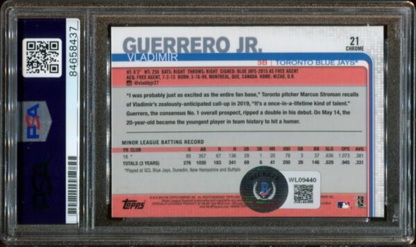 2019 Topps Chrome Update #21 Vladimir Guerrero, Jr. RC Autographed PSA/DNA Authentic (84658437) - Image 3