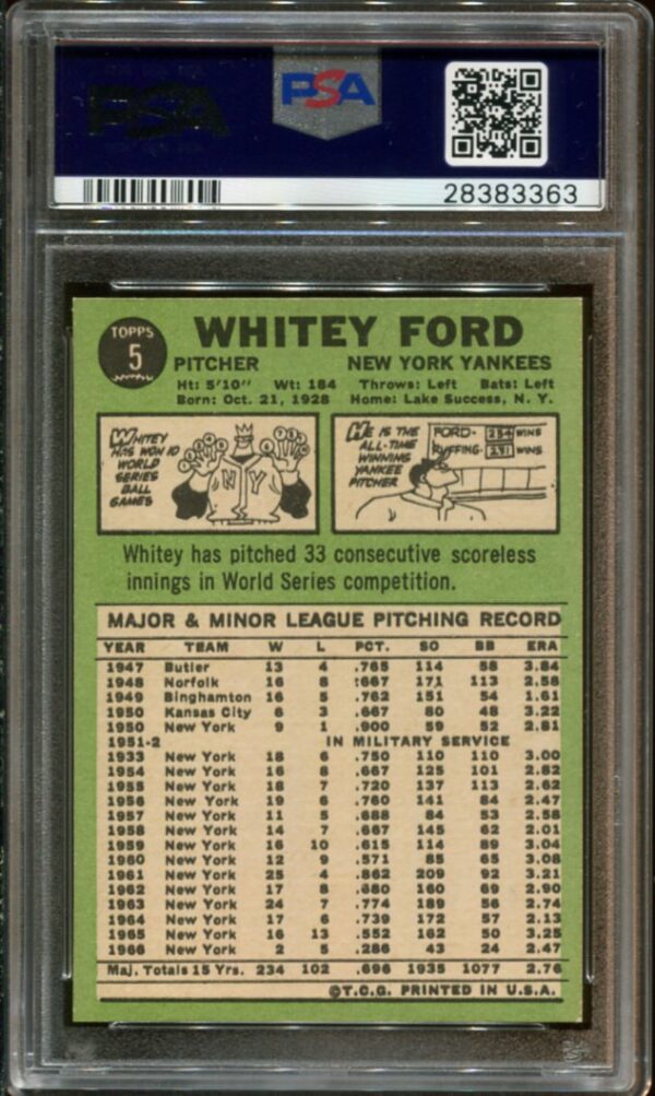 1967 Topps #5 Whitey Ford PSA 8 HOF (28383363) - Image 2