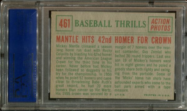 1959 Topps #461 Mickey Mantle Hits 42nd Homer PSA 7 (15162646) - Image 4