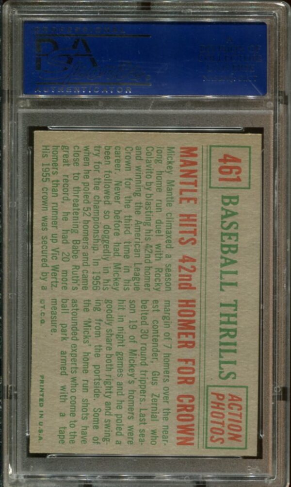 1959 Topps #461 Mickey Mantle Hits 42nd Homer PSA 7 (15162646) - Image 2