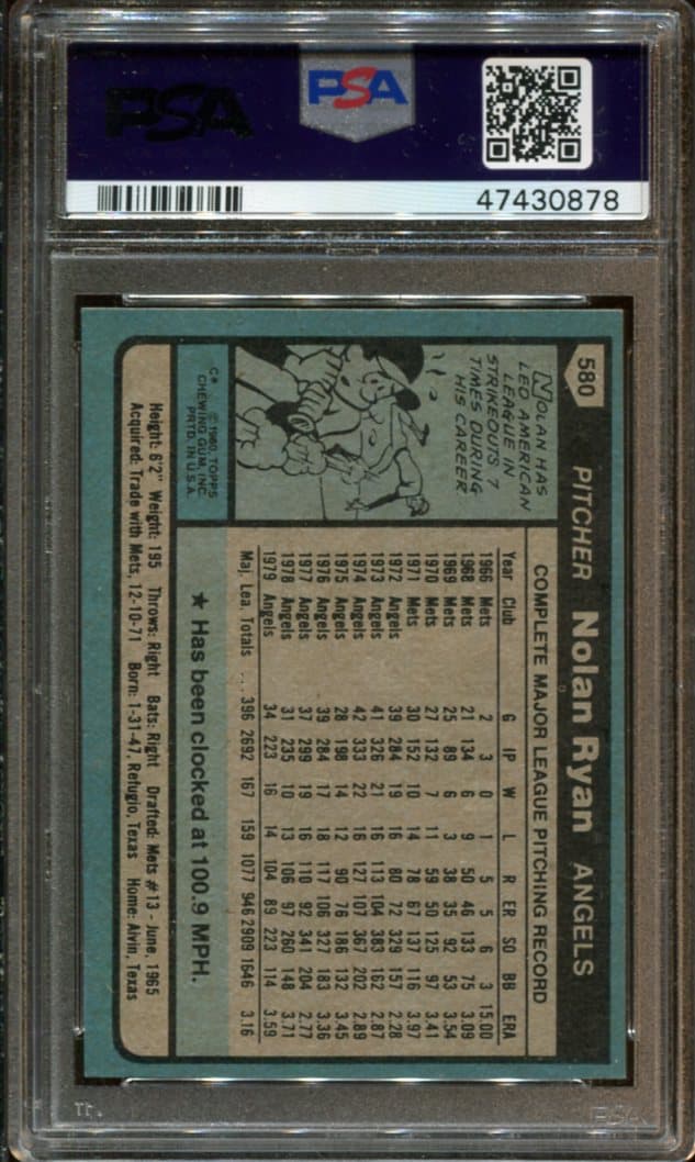 1980 Topps Baseball Card #580 Nolan Ryan