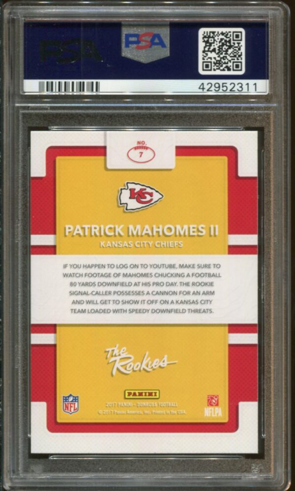 2017 Panini Donruss The Rookies #7 Patrick Mahomes RC PSA 9 (42952311) - Image 2