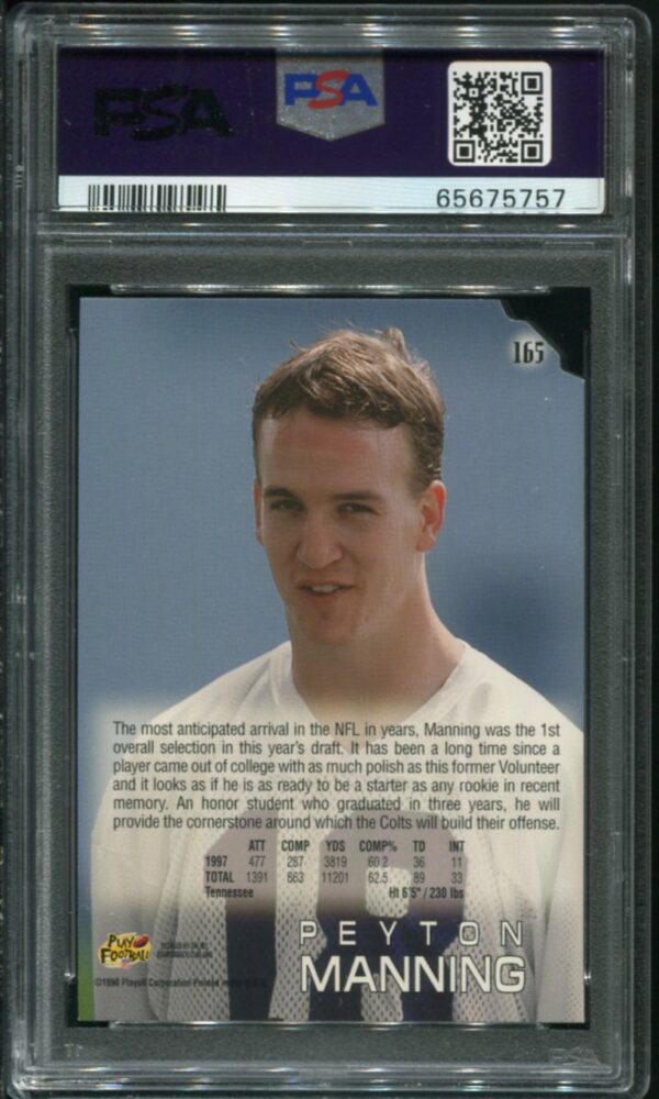 1998 Playoff Absolute #165 Peyton Manning RC PSA 9 HOF (65675757) - Image 2