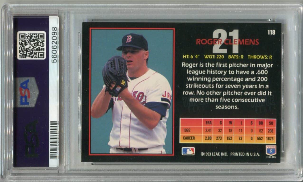 1993 Donruss Roger Clemens baseball card #119 –Red Sox on