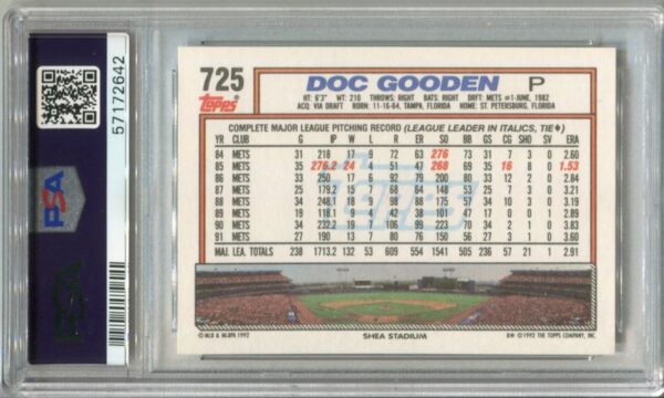 1992 Topps #725 Dwight "Doc" Gooden PSA 9 (57172642) - Image 3