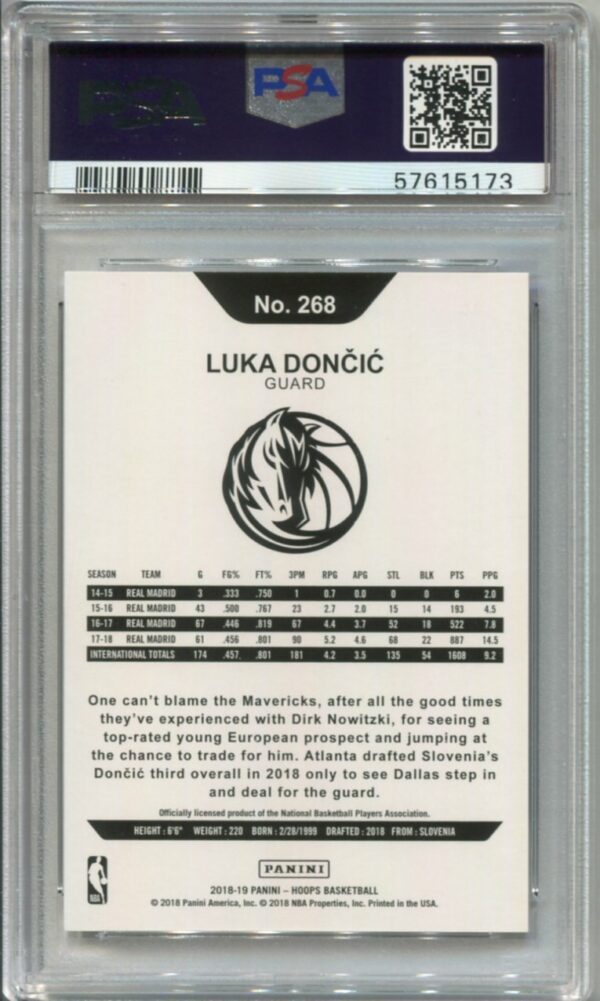 2018 Panini Hoops #268 Luka Doncic RC PSA 9 (57615173) - Image 2