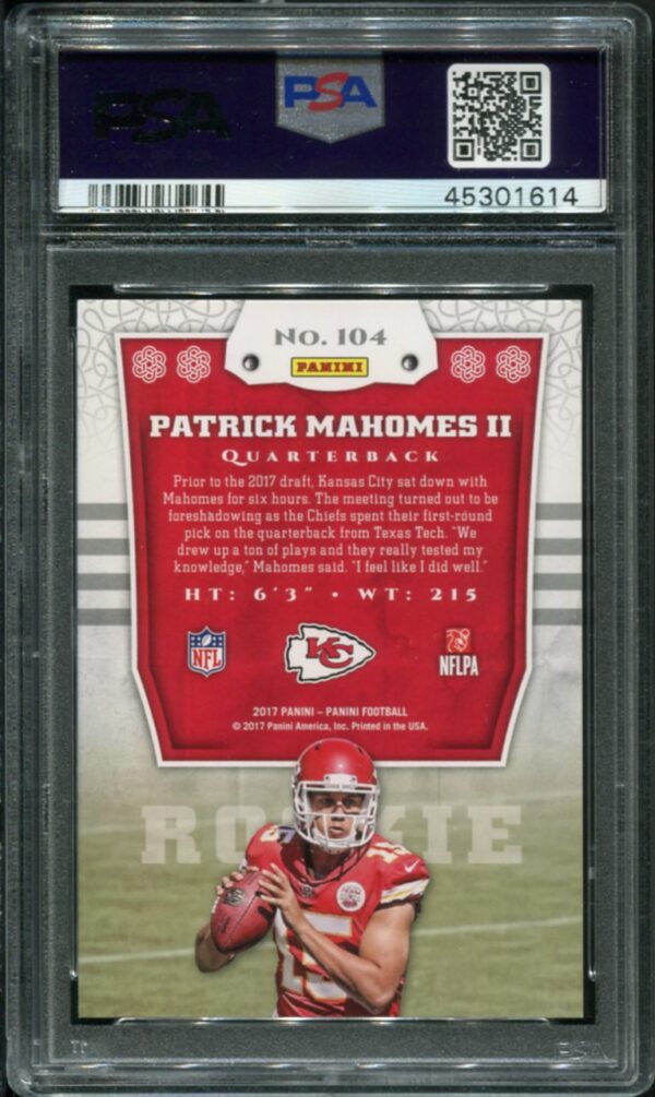 2017 Panini #104 Patrick Mahomes RC PSA 10 (45301614) - Image 2