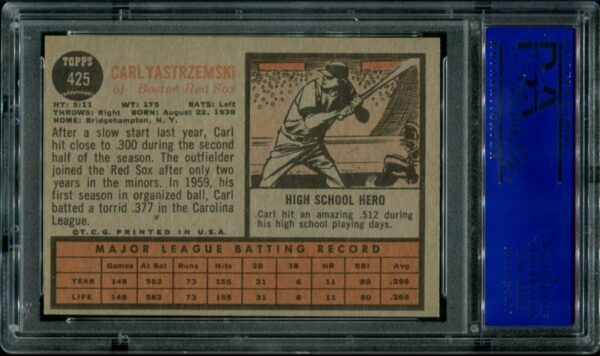 1962 Topps #425 Carl Yastrzemski PSA 7 HOF (31252987) - Image 3