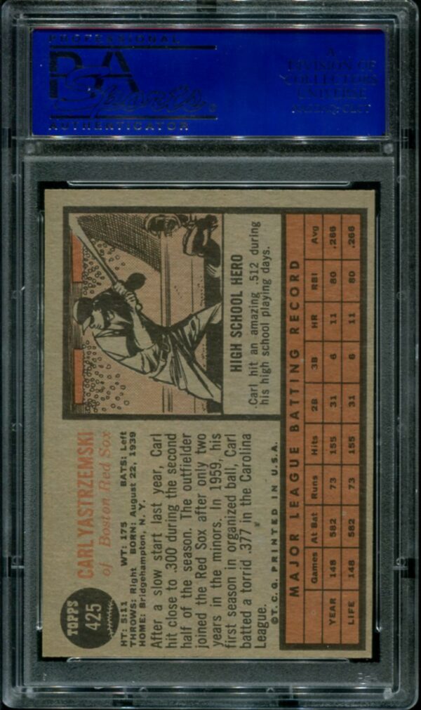 1962 Topps #425 Carl Yastrzemski PSA 7 HOF (31252987) - Image 2