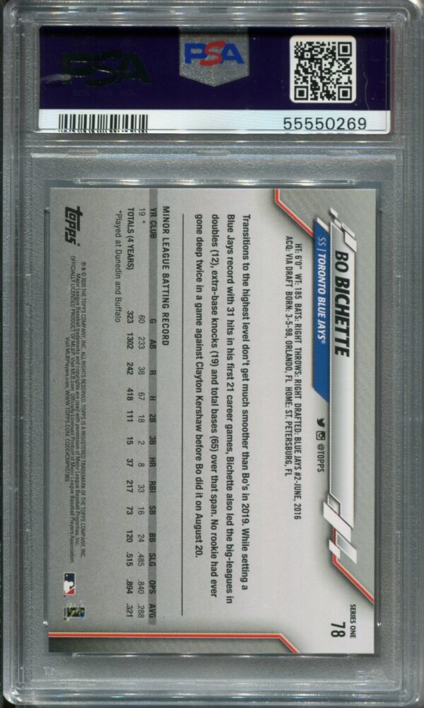 2020 Topps #78 Bo Bichette Rookie PSA 10 - WEBSITE EXCLUSIVE PRICE - Image 2