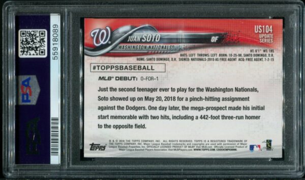 2018 Topps Update #US104 Juan Soto PSA 9 (55918089) - Image 4