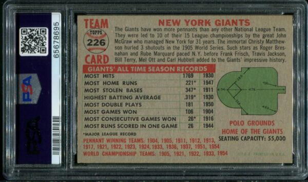 1956 Topps #226 New York Giants Team PSA 5 (65678695) - Image 4