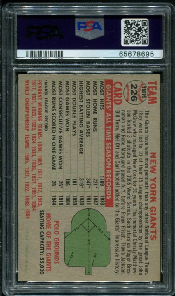 1956 Topps #226 New York Giants Team PSA 5 (65678695) - Image 2