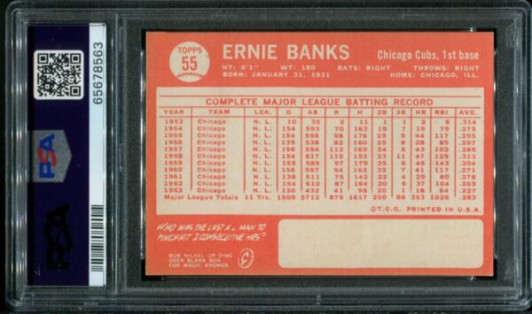 1964 Topps #55 Ernie Banks PSA 7 HOF (65678563) - Image 3