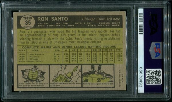 1961 Topps #35 Ron Santo RC PSA 5 HOF (65678492) - Image 3