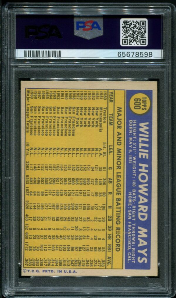 1970 Topps #600 Willie Mays PSA 6 HOF (65678598) - Image 2