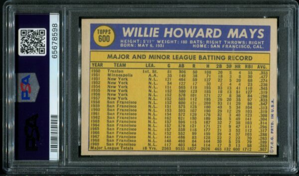 1970 Topps #600 Willie Mays PSA 6 HOF (65678598) - Image 3