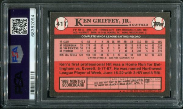 1989 Topps Traded #41T Ken Griffey, Jr. RC PSA 8 HOF (68382094) - Image 3