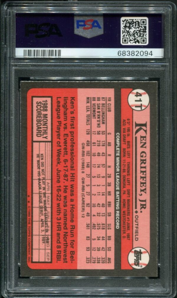 1989 Topps Traded #41T Ken Griffey, Jr. RC PSA 8 HOF (68382094) - Image 2