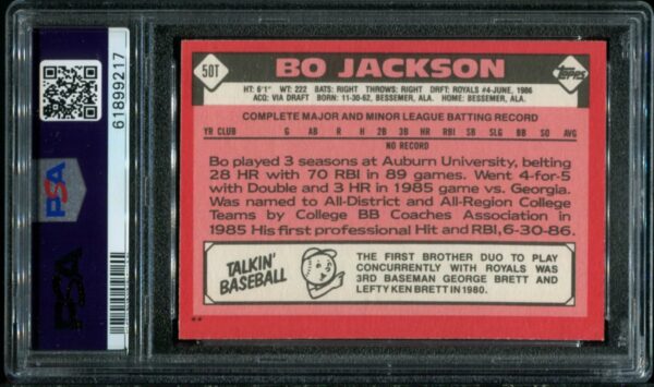 1986 Topps Traded #50T Bo Jackson RC PSA 7 - Image 3